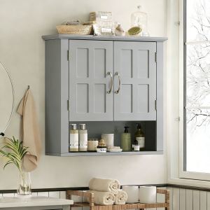 Armoire murale salle bain gris, tablettes ajustables