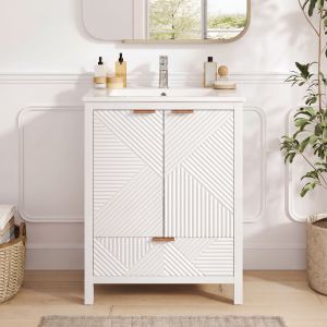 24 Inches Bathroom Vanity With Sink Combo, Modern Bathroom Vanity With Single Faucet Hole, Textured Door Panels And A Drawer, Pine Legs, Large Storage Space & Soft Close Hinges, White