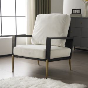Fauteuil Accent Velours Pieds Métal Blanc Salon