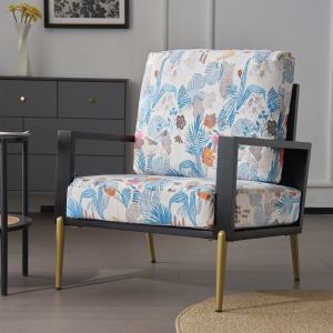 Chaise accent velours bois cadre pieds métal bleu lecture