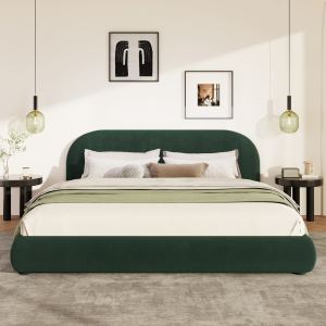 Lit velours vert foncé King, texture luxe, ambiance haut de gamme
