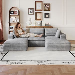 Sofa 102 Cloud velours côtelé, siège profond, design double couche