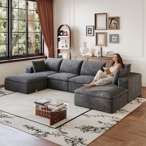 Sofa Cloud 134", corduroy, coussin amovible, gris foncé