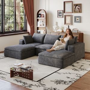 Sofa nuage 102 po, velours côtelé, design double couche, coussin amovible gris
