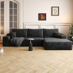 Sectional 107" L-shape corduroy noir sans montage