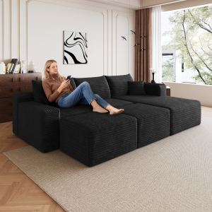 Canapé sectionnel Cloud 95 po noir 2 ottomans