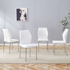 Ensemble 4 chaises salle manger PU blanc design rayures métal