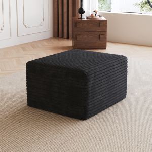 Pouf de salon en velours côtelé noir, aucun assemblage requis