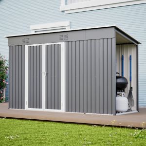 Remise métal 10x4pi porte verrouillable cadre plancher extérieur