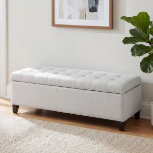 Banc ottoman rangement gris clair pieds lit entrée 300lbs