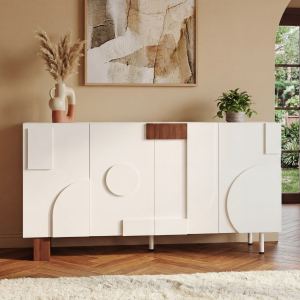 Buffet blanc moderne 62,9 po 4 portes tablettes ajustables