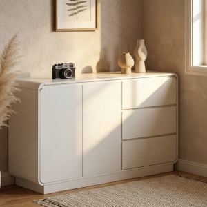 Buffet blanc moderne 55.1", 2 portes, 3 tiroirs