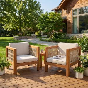Ensemble 2 chaises patio bois acacia beige