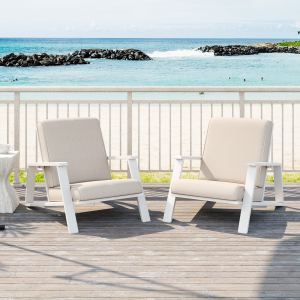 Chaises patio 2 pcs, club bois acacia blanc coussin beige