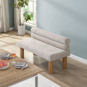 Banc rembourrée gris clair, bout de lit, 300 lb, pieds bois caoutchouc