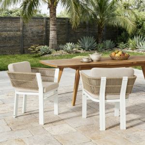 Ensemble 2 chaises patio aluminium blanc, coussin beige, 300 lb
