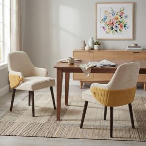 Ensemble 2 chaises salle à manger beige-jaune, cadre robuste, 300 lbs