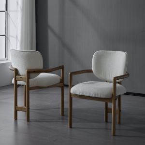 Ensemble 2 chaises tapissées, bois, tissu blanc, 300 lb