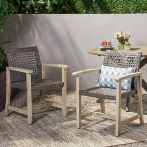 HAMPTON chaise salle à manger bois rotin, lot de 2