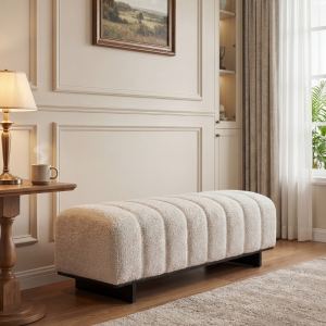 Banc salle manger fausse fourrure beige, pieds bois