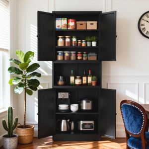 Armoire pantry cuisine 72po noir, tablettes ajustables