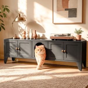 Meuble litière chat 58", cachette pour 2 chats avec ventilation