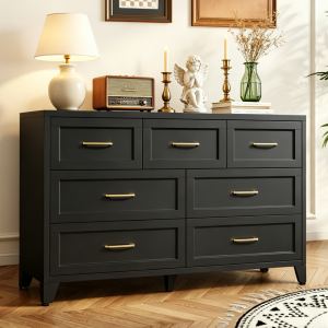 Commode 7 tiroirs bois noir chambre entreposage