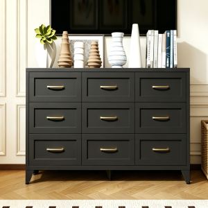 Commode 9 tiroirs chambre profil métal, noire