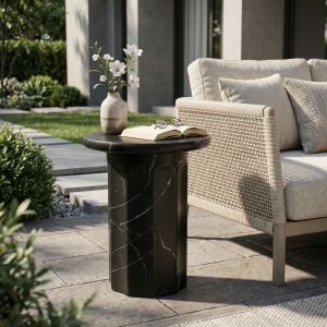 Table d'appoint extérieur béton noir effet marbre MGO