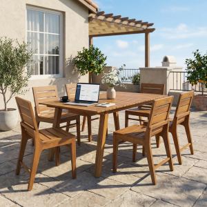 Ensemble patio 7 pcs table acacia 69po 6 chaises