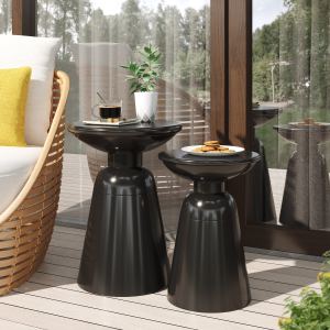 Serenita Tables latérales fer extérieur, ensemble de 2, noir