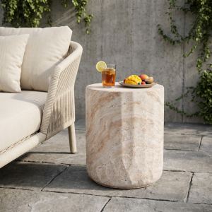 Table appoint béton cylindre travertin