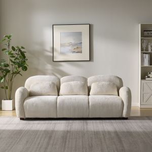 Canapé 3 places 78 po bouclé beige coussins