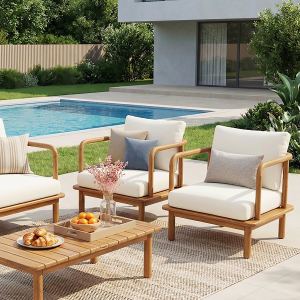 Ensemble 2 fauteuils Acacia crème, coussins inclus