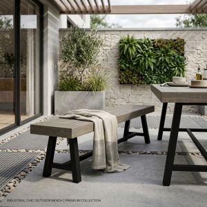Banc de patio en bois acacia, métal rouillé gris