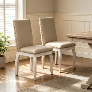 TREXM Ensemble 2 chaises salle à manger tissu chêne