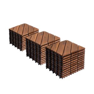27 carreaux terrasse bois acacia 12x12", motif diagonal