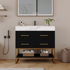 Vanité 36 po pierre artificielle, portes soft-close