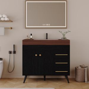 Meuble-lavabo salle de bain 36", céramique, marbre synthétique