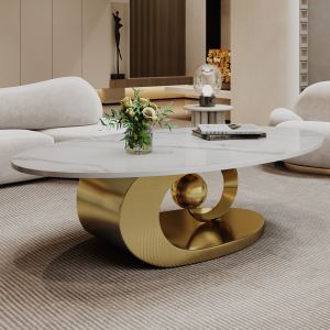 Table à café marbre synthétique, base acier inoxydable