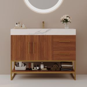 Vanité salle bain 36" moderne, lavabo céramique et dessus pierre