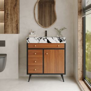 Meuble-lavabo salle bain autonome, céramique, pierre