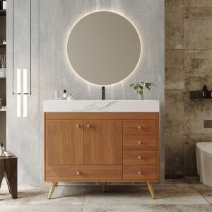 Vanité de salle de bain 36" dessus marbre, lavabo céramique, 5 tiroirs