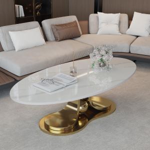 Table à café 49.2" marbre synthétique base acier inoxydable moderne