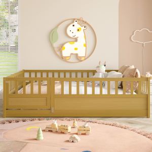 Lit enfant plancher pleine grandeur, barrière sécurité