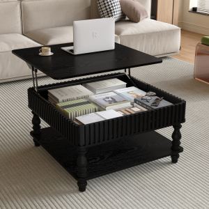 Table basse relevable 31,5 po cannelée, rangement caché