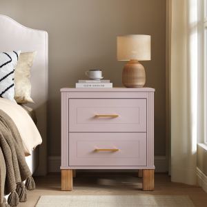 Table nuit 2 tiroirs bois design cannelé rose