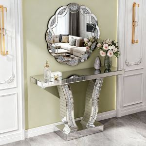 Console miroir 43 po argent - Pieds pierre courbés
