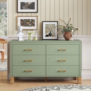 Commode 6 tiroirs vert sauge, rangement moderne bois massif enfant