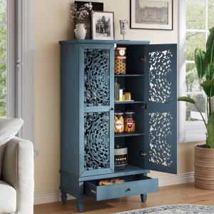 Armoire rangement 55" bois rustique 2 portes bleu